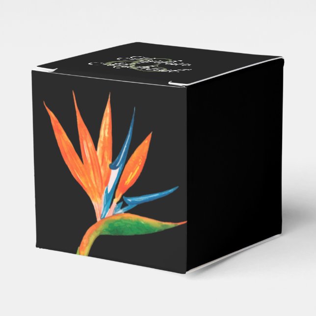 Watercolor Tropical Bird of Paradise Botanical Favour Box (Front Side)