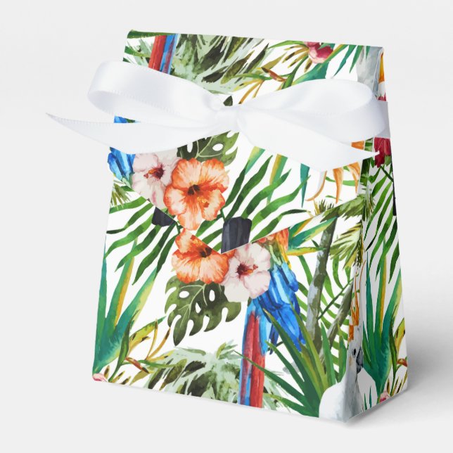Watercolor tropical birds and foliage pattern favour box (Front Side)