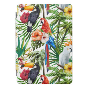 Watercolor tropical birds and foliage pattern iPad pro cover