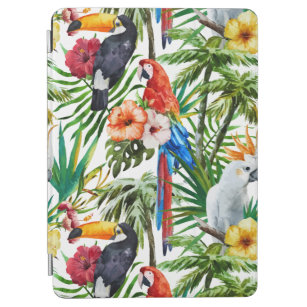 Watercolor tropical birds and foliage pattern iPad air cover
