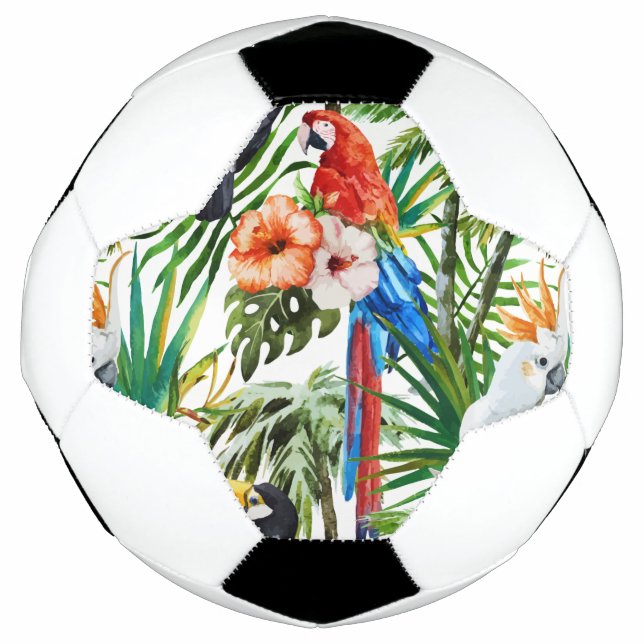 Watercolor tropical birds and foliage pattern soccer ball (Front)