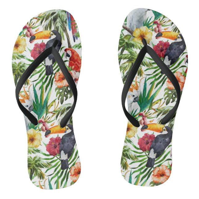 Watercolor tropical birds and foliage pattern thongs (Footbed)