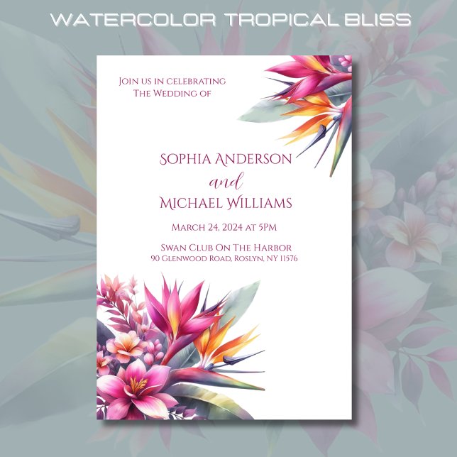 Watercolor Tropical Bliss-Wedding Theme Invitation (Watercolor Tropical Bliss Wedding Collection- Invitation)