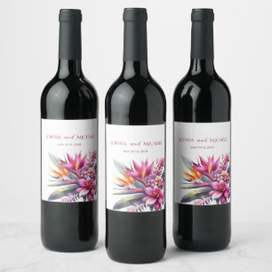 Watercolor Tropical Bliss-Wedding Wine Label
