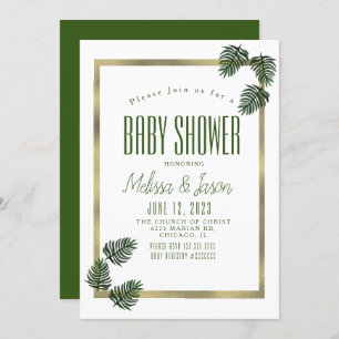 Watercolor Tropical Botanic Foil Palm Baby Shower Invitation