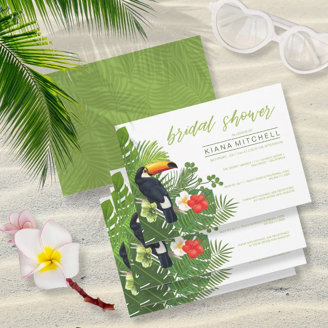 Watercolor Tropical Bridal Shower Green ID577 Invitation (Front/Back In Situ)