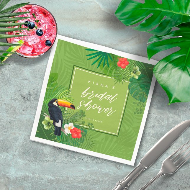 Watercolor Tropical Bridal Shower Green ID577 Napkin (Creator Uploaded)