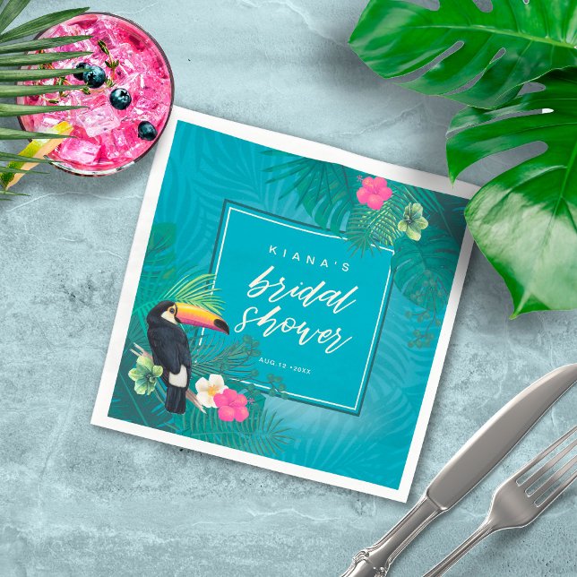 Watercolor Tropical Bridal Shower Teal ID577 Napkin (Creator Uploaded)
