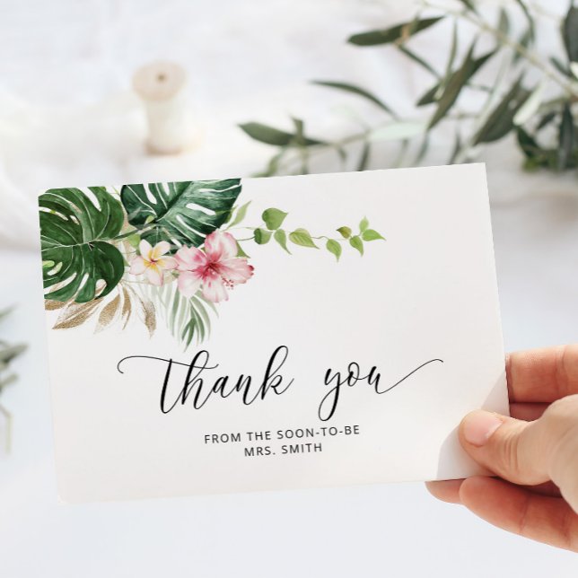Watercolor tropical bridal shower thank you card (Creator Uploaded)