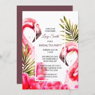 Watercolor Tropical Bridal Tea Party   Flamingoes Invitation