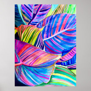 Watercolor tropical canna leaves poster