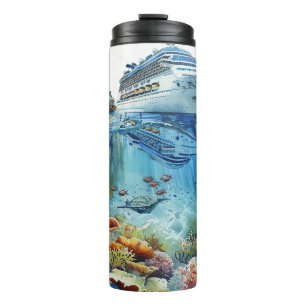 WATERCOLOR TROPICAL CARIBBEAN CRUISE SHIP THERMAL TUMBLER