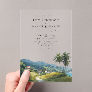 Watercolor Tropical Caribbean Destination Wedding Acrylic Invitations