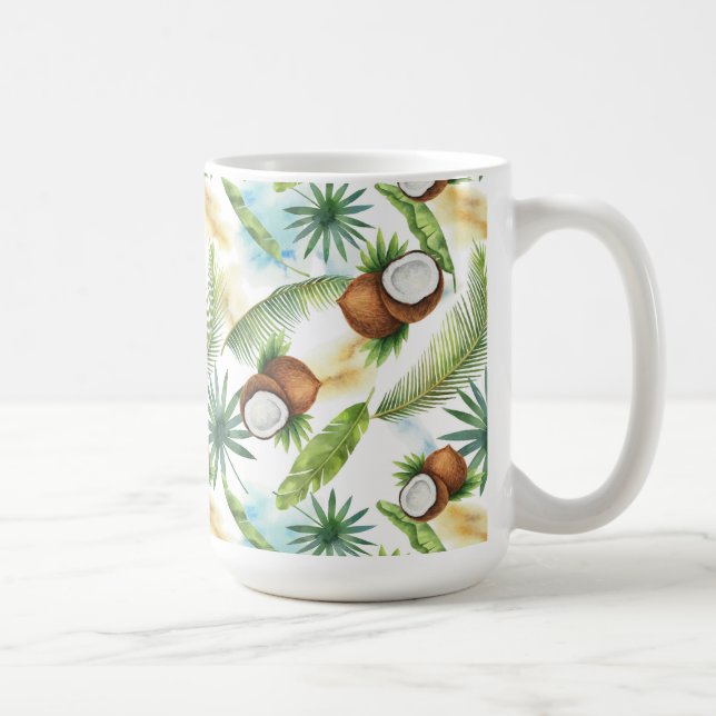 Watercolor Tropical Coconut Pattern Coffee Mug (Right)
