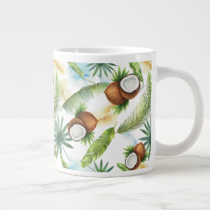 Watercolor Tropical Coconut Pattern Large Coffee Mug