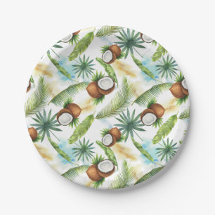 Watercolor Tropical Coconut Pattern Paper Plate