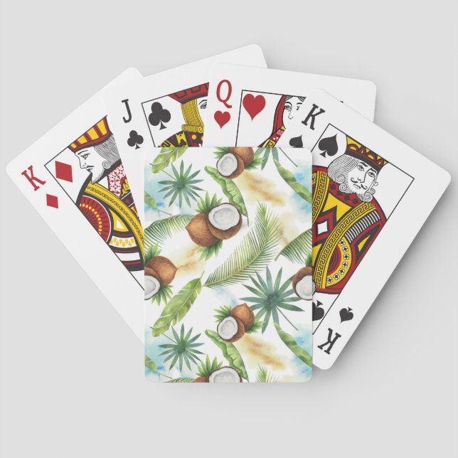 Watercolor Tropical Coconut Pattern Playing Cards (Back)