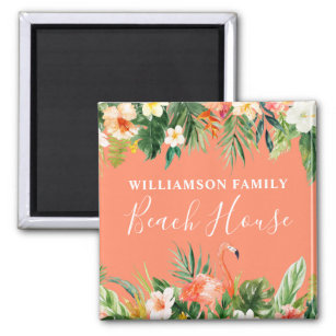 Watercolor Tropical Coral Floral Beach House Magnet
