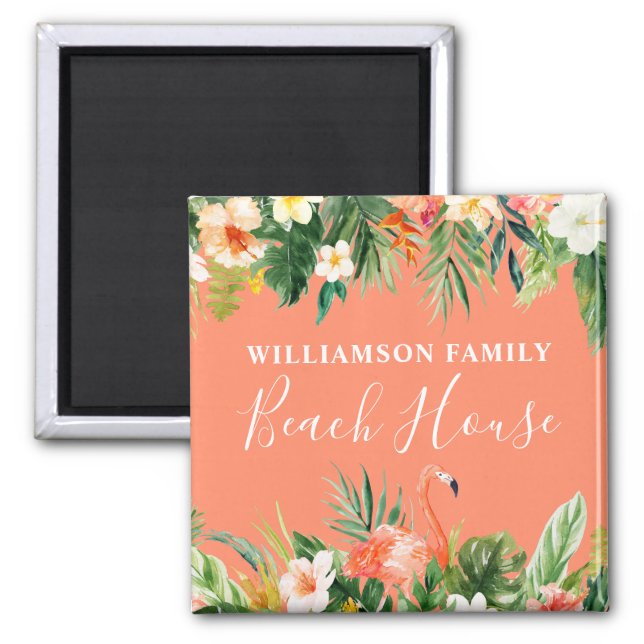 Watercolor Tropical Coral Floral Beach House Magnet (Front)