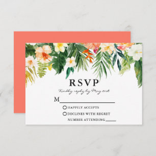 Watercolor Tropical Coral Floral RSVP Card