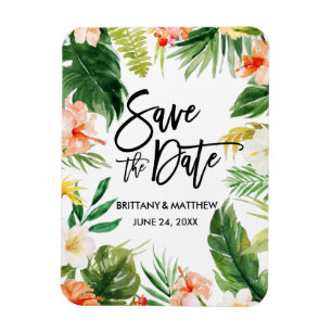 Watercolor Tropical Coral Floral Save The Date Magnet