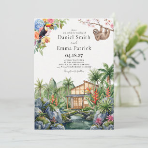 Watercolor Tropical Costa Rica Destination Wedding Invitation