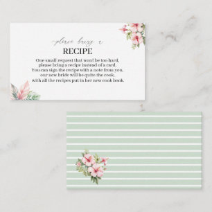 Watercolor Tropical Dreams Pink Flowers Recipe car Enclosure Card