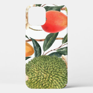 Watercolor tropical durian, mango pattern. iPhone 12 case