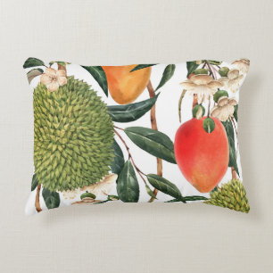 Watercolor tropical durian, mango pattern. decorative cushion