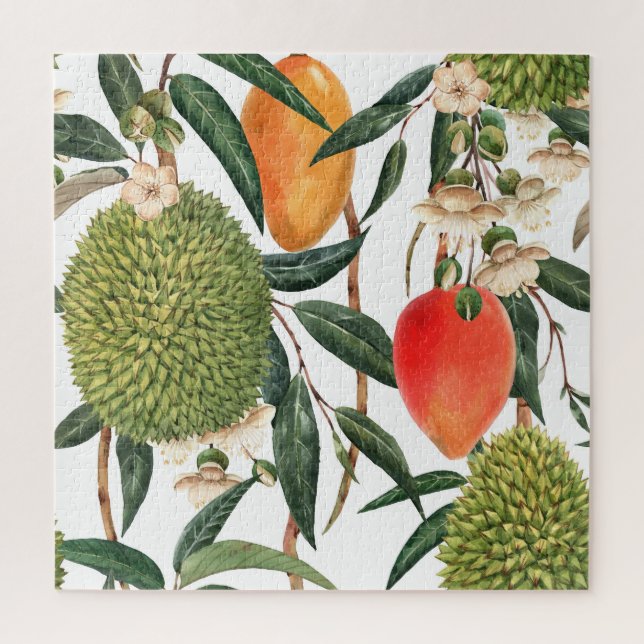 Watercolor tropical durian, mango pattern. jigsaw puzzle (Vertical)