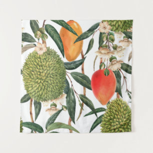 Watercolor tropical durian, mango pattern. tapestry