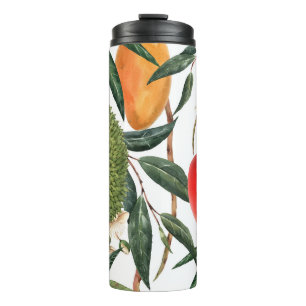 Watercolor tropical durian, mango pattern. thermal tumbler