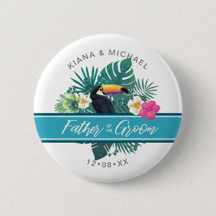 Watercolor Tropical Father of Groom Teal ID577 6 Cm Round Badge