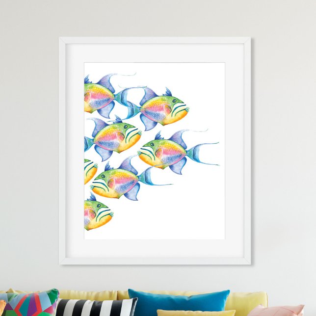 Watercolor Tropical Fish Beach Art Poster (Beach House Wall Decor Watercolor Tropical Fish Art Poster )