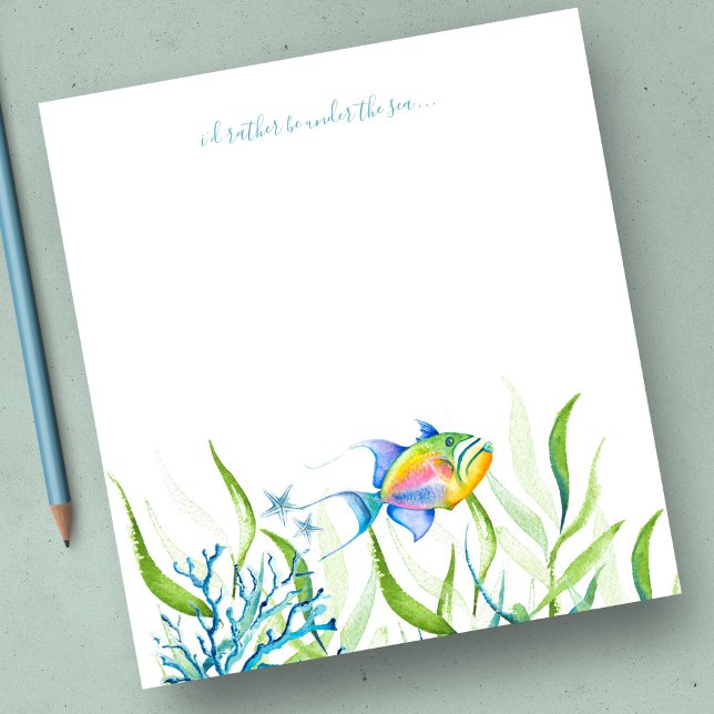 Watercolor Tropical Fish Personalised Stationery Notepad (Notepad Watercolor Tropical Fish Personalized Stationery )