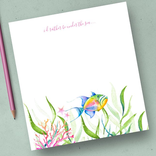 Watercolor Tropical Fish Personalised Stationery Notepad (Notepad Watercolor Tropical Fish Personalized Stationery )