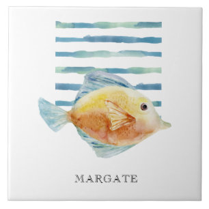 Watercolor  TROPICAL FISH Seashore Beach MARGATE  Ceramic Tile