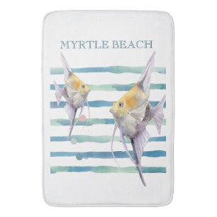 WATERCOLOR TROPICAL FISH,  VACATION BEACH HOUSE  BATH MAT