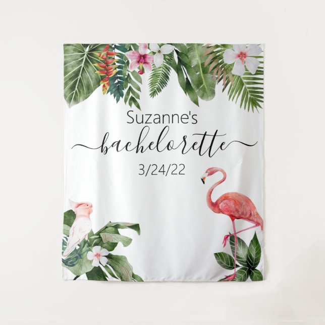Watercolor Tropical Flamingo Bachelorette  Tapestr Tapestry (Front)