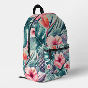 Watercolor Tropical Floral and Beach Printed Backpack