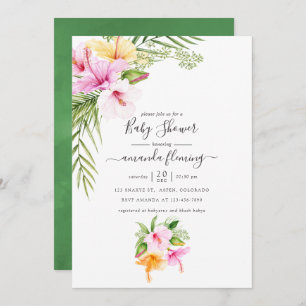 Watercolor Tropical Floral Baby Shower Invitation