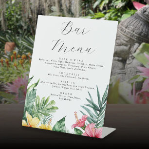 Watercolor Tropical Floral Bar Menu Wedding Pedestal Sign