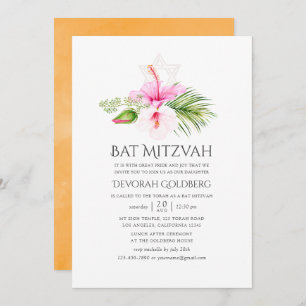 Watercolor Tropical Floral Bat Mitzvah Invitation