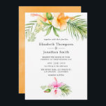 Watercolor Tropical Floral Beach Wedding Invitation<br><div class="desc">Watercolor beach wedding invitation featuring pink and orange hibiscus flowers designed to be quickly and easily customised to your event specifics.</div>