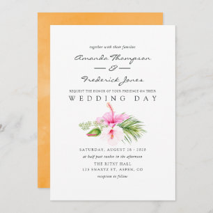 Watercolor Tropical Floral Beach Wedding Invitation