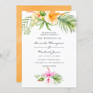 Watercolor Tropical Floral Beach Wedding Invitation
