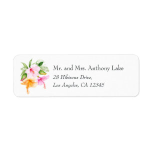 Watercolor Tropical Floral Beach Wedding Return Address Label
