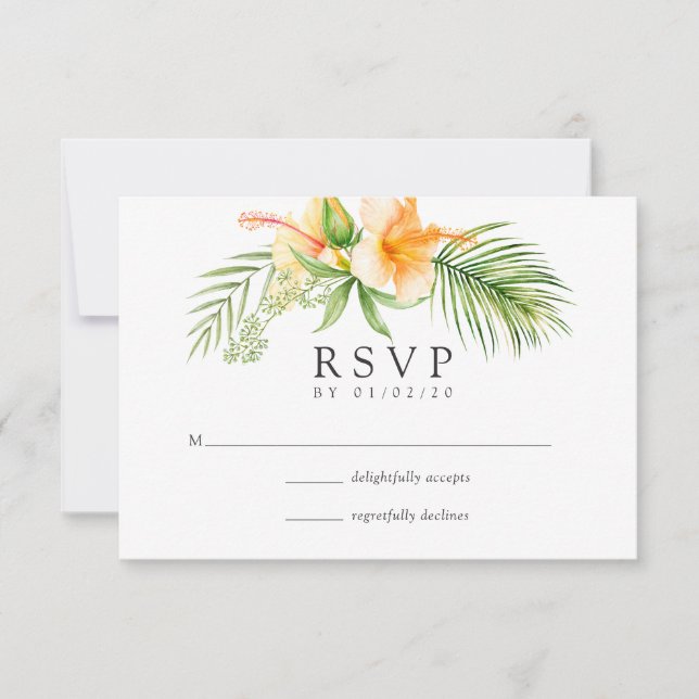 Watercolor Tropical Floral Beach Wedding RSVP Card (Front)
