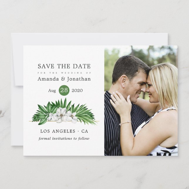 Watercolor Tropical Floral Beach Wedding Save The Date (Front)