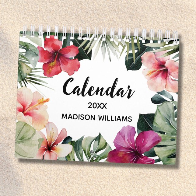 Watercolor Tropical Floral Botanical 2026 Calendar (Close up)